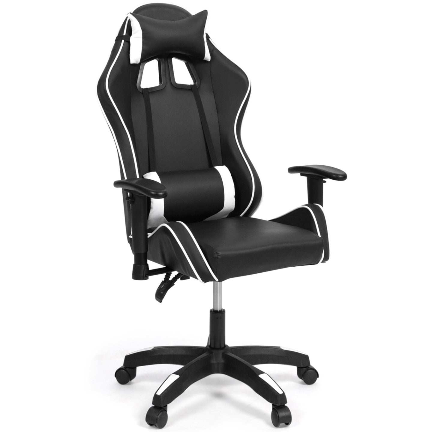 IDMarket - Sillón de juego CARTER con reposabrazos abatibles en 4D y altura regulable, blanco y negro