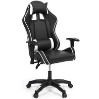 IDMarket - Sillón de juego CARTER con reposabrazos abatibles en 4D y altura regulable, blanco y negro