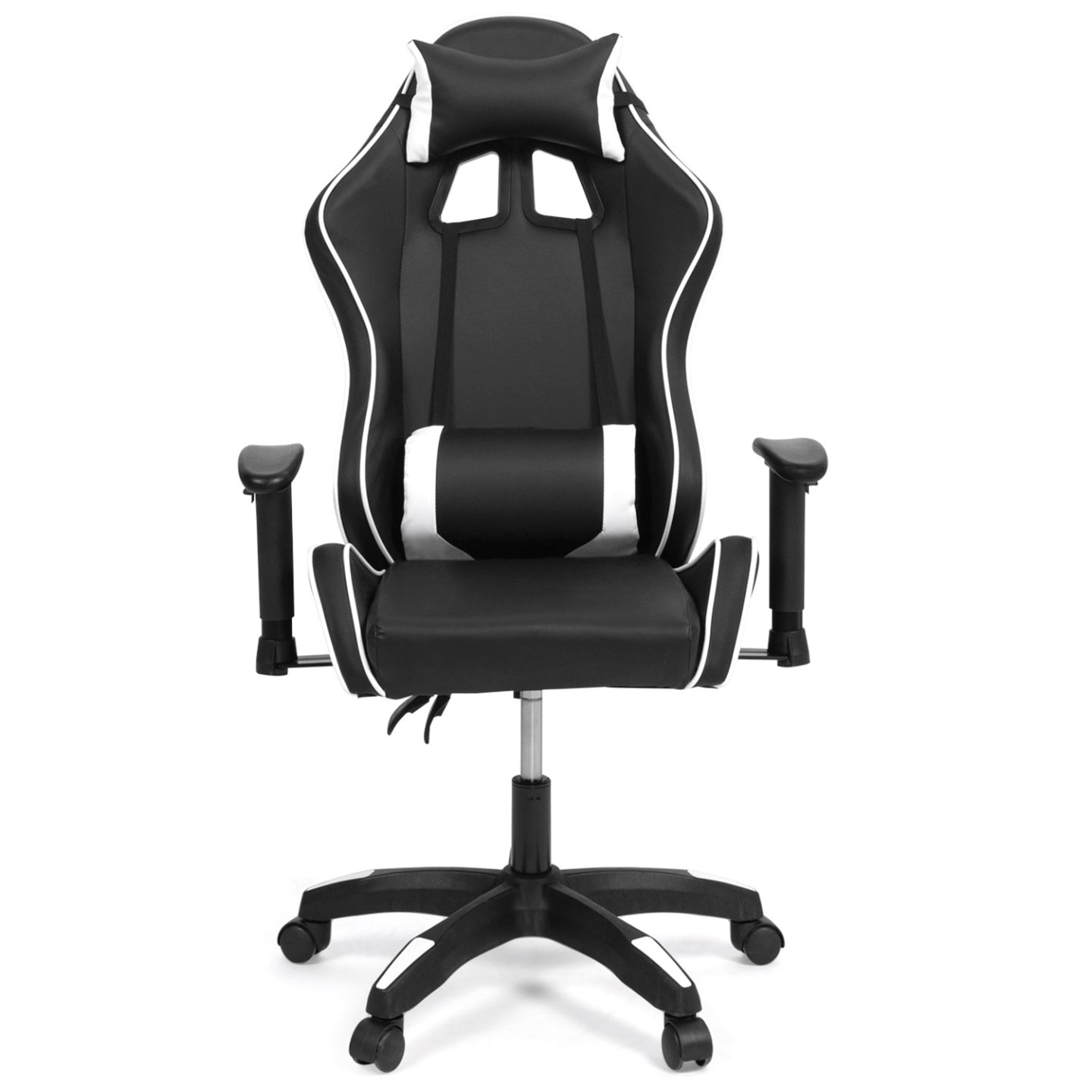 IDMarket - Sillón de juego CARTER con reposabrazos abatibles en 4D y altura regulable, blanco y negro