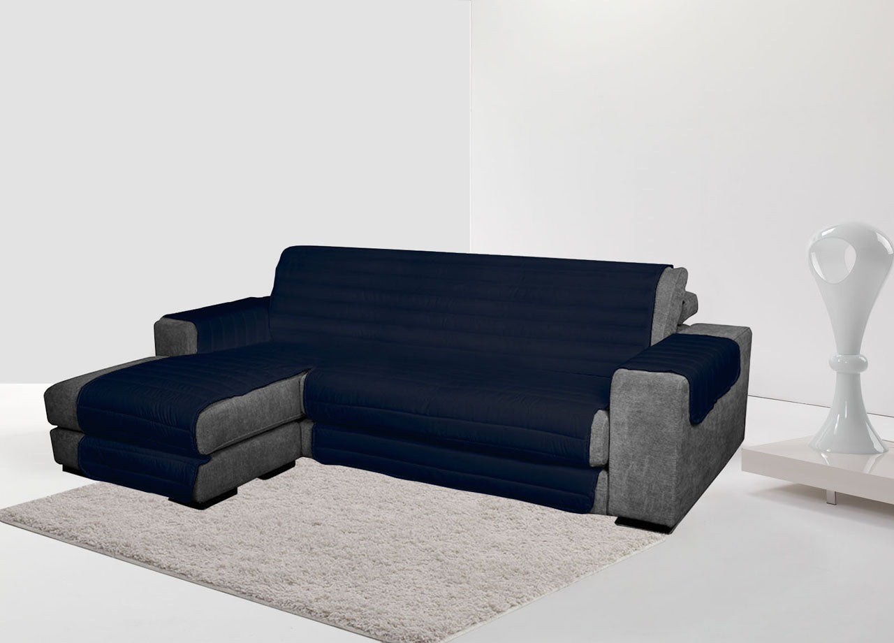 Copridivano Trapuntato Per Divani Con Penisola Modello Simpaty Colore Blu - 240 cm - Blu