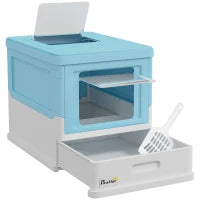 Lettiera per Gatti Chiusa con Paletta, Vassoio Estraibile e 2 Porte, 47.5x35.5x36.7cm, Azzurro