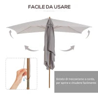 Ombrellone da Giardino 2x3 m Impermeabile, in Legno con Copertura Rimovibile in Poliestere, Grigio
