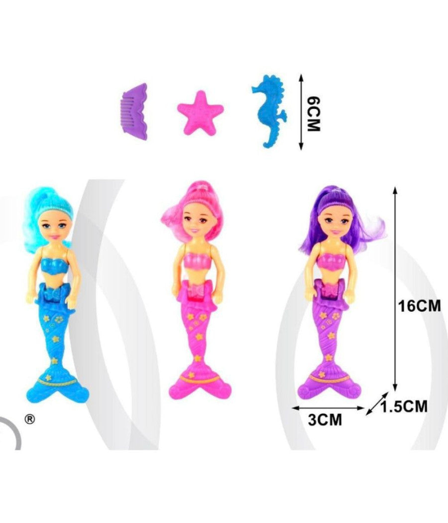 Sirenetta Bambola Magica Principessa Del Mare Con Accessori 3x16cm Gioco Bimba         
