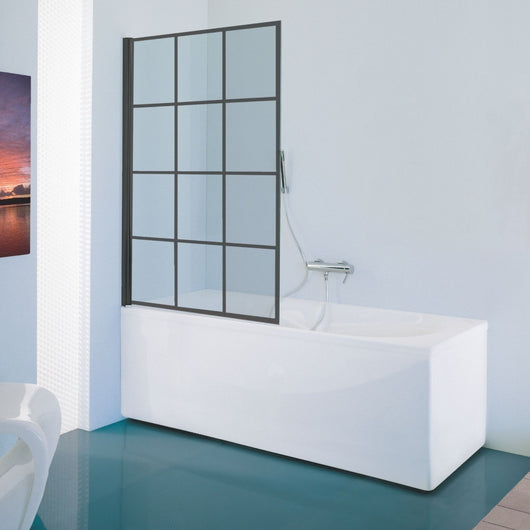 Siro - Box doccia per vasca con anta a battente L.80 cm nero opaco/stampato