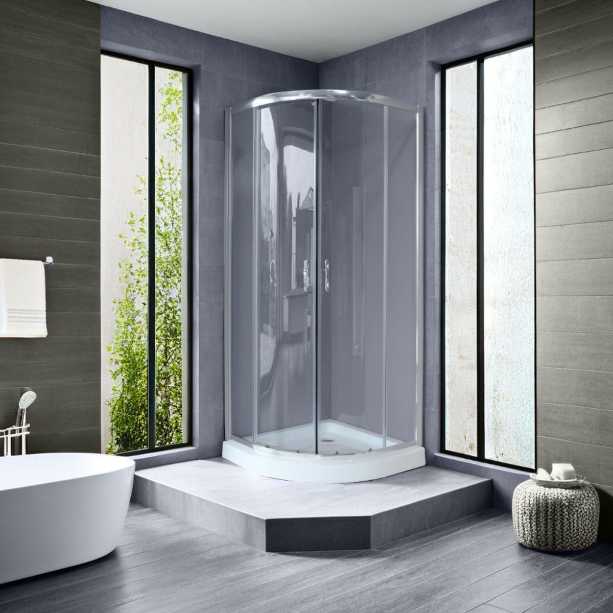 Siro - Box doccia tondo scorrevole 4 ante 80x80 cm cromo/trasparente