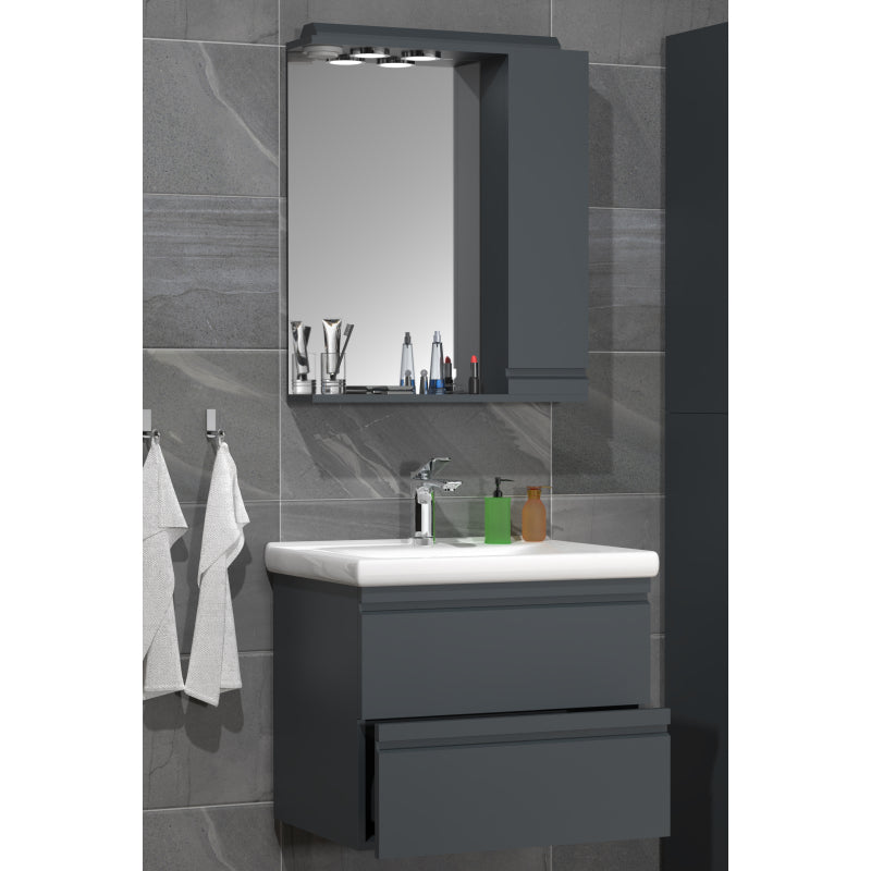 Sistema di Ezooza Set Bagno Completo 3 Pezzi Mobile con Lavabo Large + Pensile a specchio, Antracite ,