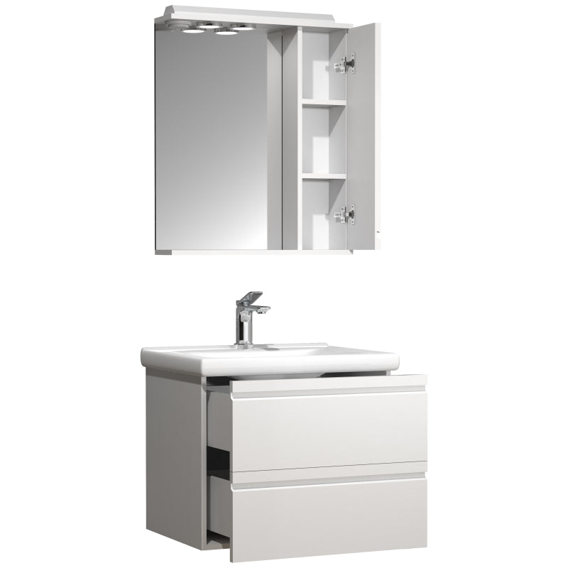 Sistema di Ezooza Set Bagno Completo 3 Pezzi Mobile con Lavabo Large + Pensile a specchio, Bianco ,