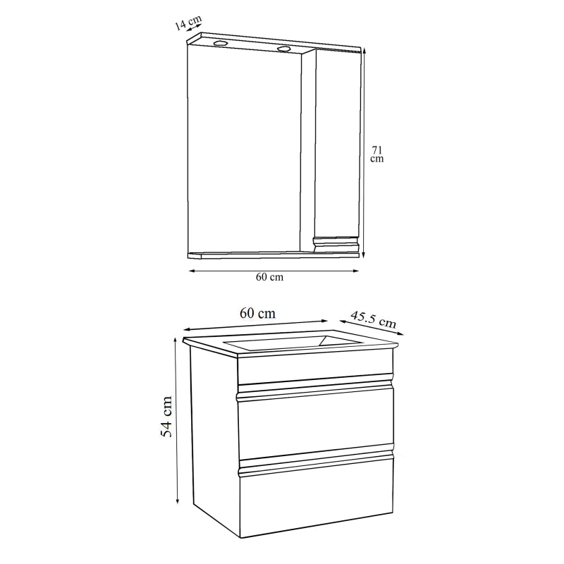 Sistema di Ezooza Set Bagno Completo 3 Pezzi Mobile con Lavabo Large + Pensile a specchio, Bianco ,