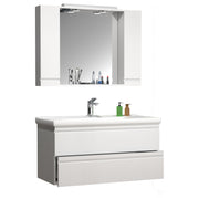 Sistema di Ezooza Set Bagno Completo 3 Pezzi Mobile con Lavabo Extra Large + Pensile a specchio, Bianco ,