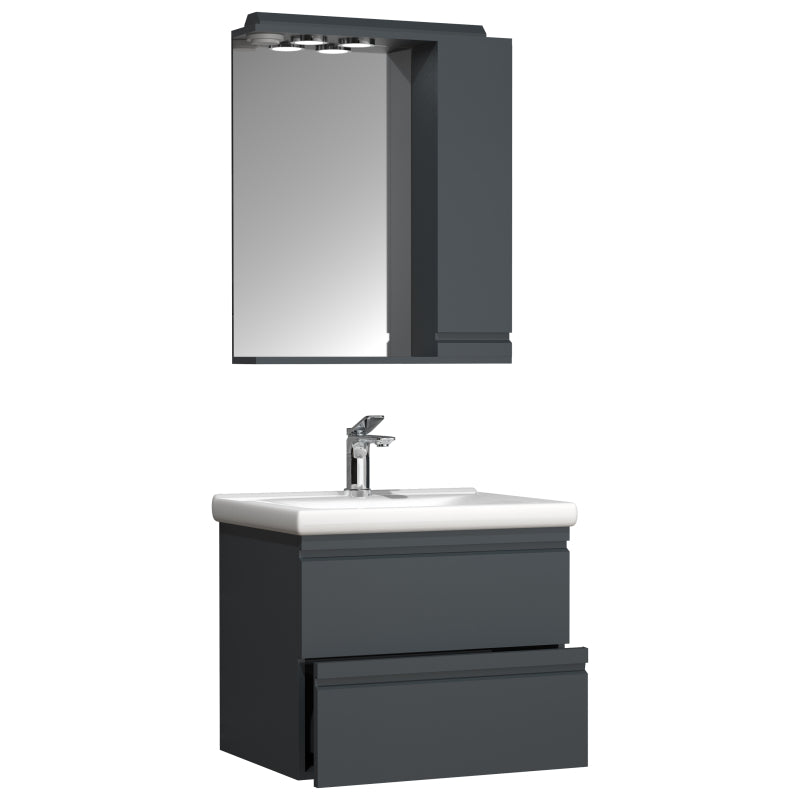 Sistema di Ezooza Set Bagno Completo 3 Pezzi Mobile con Lavabo Large + Pensile a specchio, Antracite ,