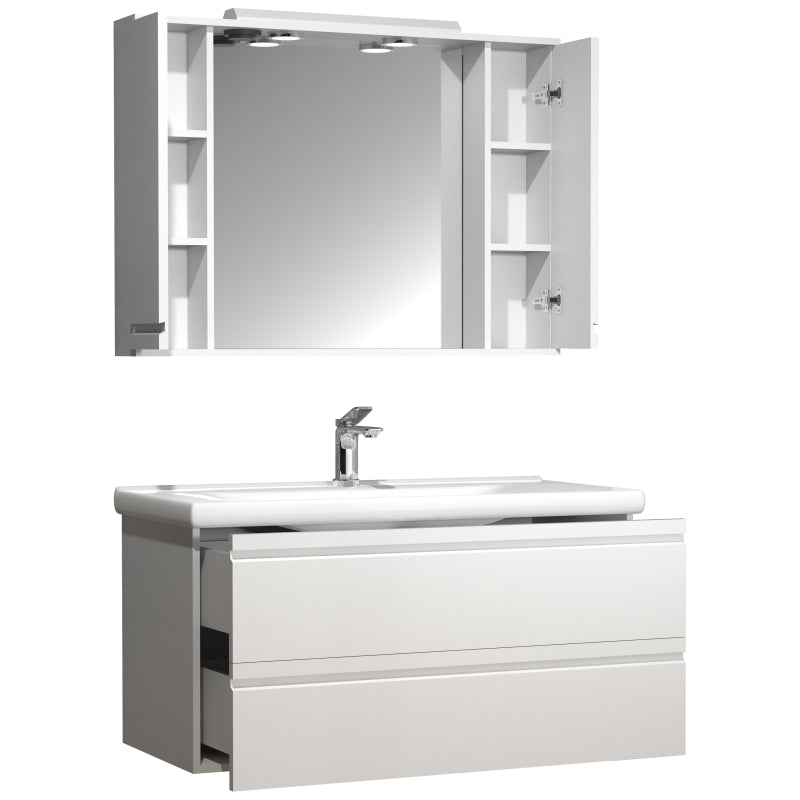 Sistema di Ezooza Set Bagno Completo 3 Pezzi Mobile con Lavabo Extra Large + Pensile a specchio, Bianco ,