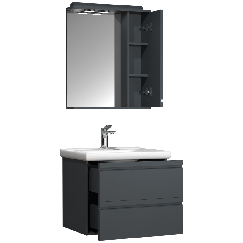 Sistema di Ezooza Set Bagno Completo 3 Pezzi Mobile con Lavabo Large + Pensile a specchio, Antracite ,