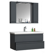 Sistema di Ezooza Set Bagno Completo 3 Pezzi Mobile con Lavabo Extra Large + Pensile a specchio, Antracite ,