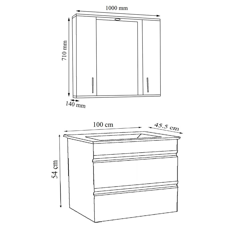 Sistema di Ezooza Set Bagno Completo 3 Pezzi Mobile con Lavabo Extra Large + Pensile a specchio, Bianco ,