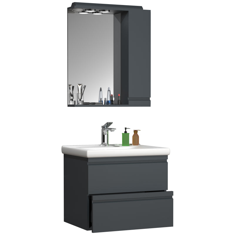 Sistema di Ezooza Set Bagno Completo 3 Pezzi Mobile con Lavabo Large + Pensile a specchio, Antracite ,