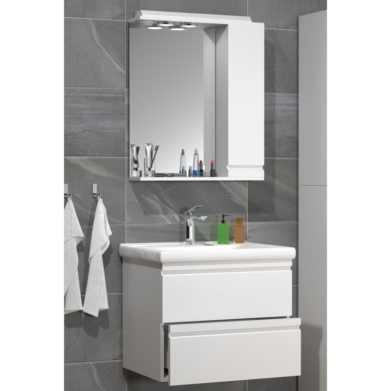 Sistema di Ezooza Set Bagno Completo 3 Pezzi Mobile con Lavabo Large + Pensile a specchio, Bianco ,