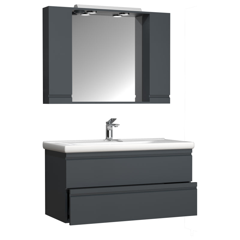 Sistema di Ezooza Set Bagno Completo 3 Pezzi Mobile con Lavabo Extra Large + Pensile a specchio, Antracite ,