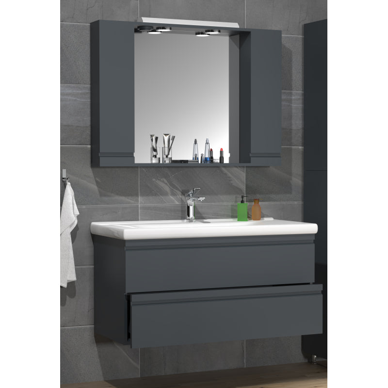 Sistema di Ezooza Set Bagno Completo 3 Pezzi Mobile con Lavabo Extra Large + Pensile a specchio, Antracite ,