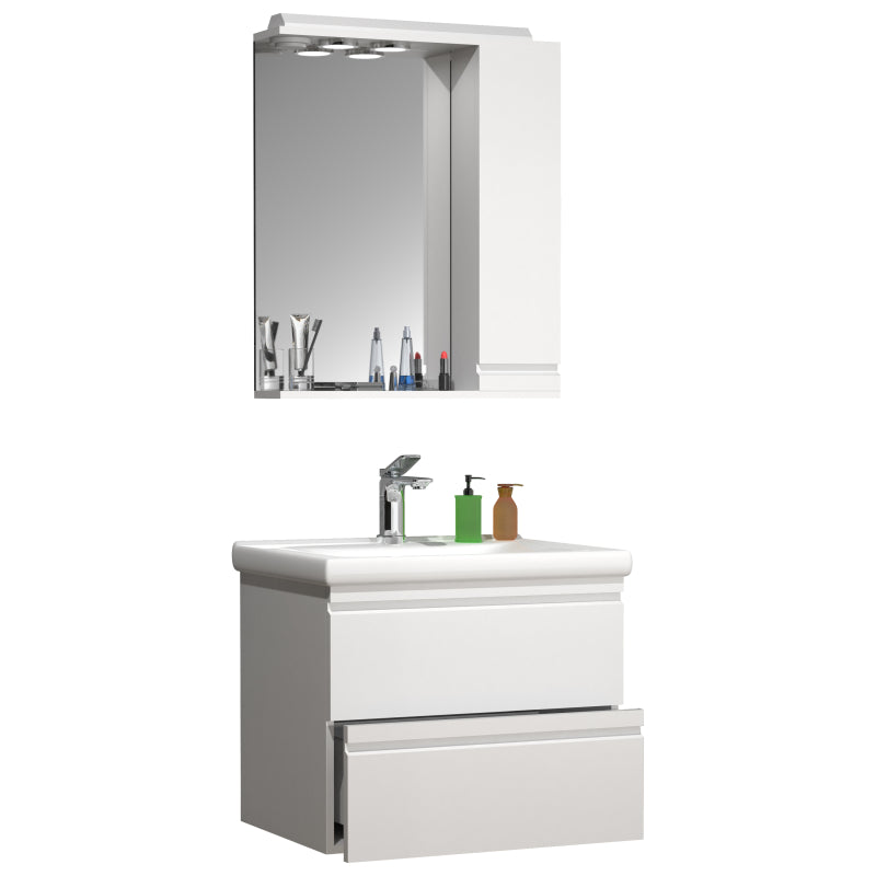 Sistema di Ezooza Set Bagno Completo 3 Pezzi Mobile con Lavabo Large + Pensile a specchio, Bianco ,