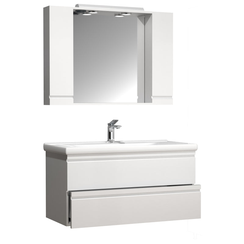 Sistema di Ezooza Set Bagno Completo 3 Pezzi Mobile con Lavabo Extra Large + Pensile a specchio, Bianco ,