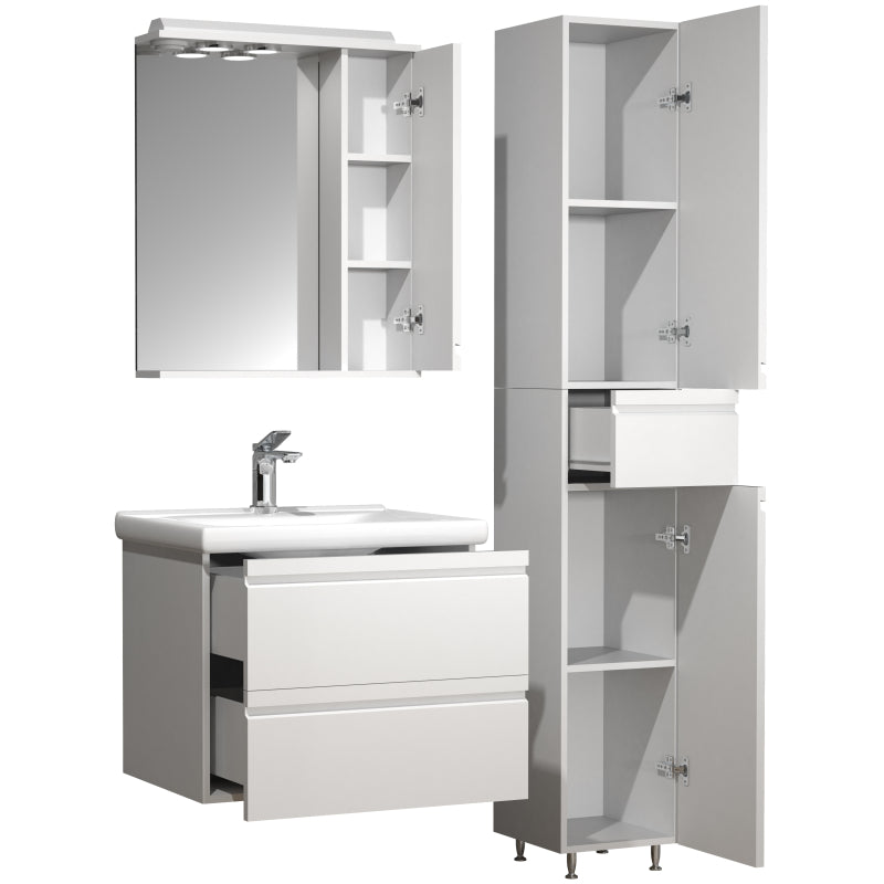 Sistema di Ezooza Set Bagno Completo 4 Pezzi Mobile con Lavabo large + 1 Colonna + Pensile a specchio, Bianco ,