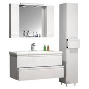 Sistema di Ezooza Set Bagno Completo 4 Pezzi Mobile con Lavabo Extra large + 1 Colonna + Pensile a specchio, Bianco ,
