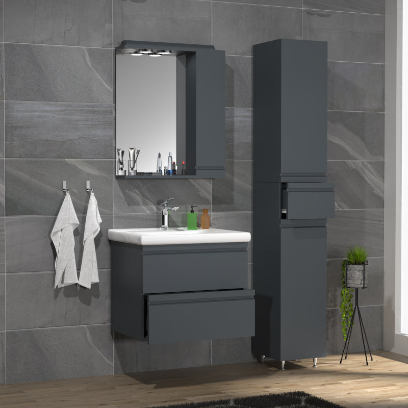 Sistema di Ezooza Set Bagno Completo 4 Pezzi Mobile con Lavabo large + 1 Colonna + Pensile a specchio, Antracite ,