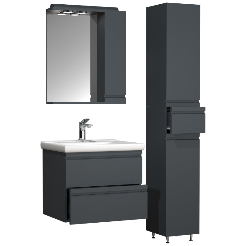 Sistema di Ezooza Set Bagno Completo 4 Pezzi Mobile con Lavabo large + 1 Colonna + Pensile a specchio, Antracite ,