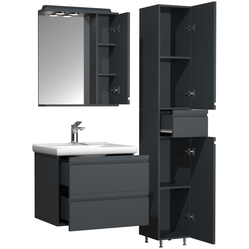 Sistema di Ezooza Set Bagno Completo 4 Pezzi Mobile con Lavabo large + 1 Colonna + Pensile a specchio, Antracite ,