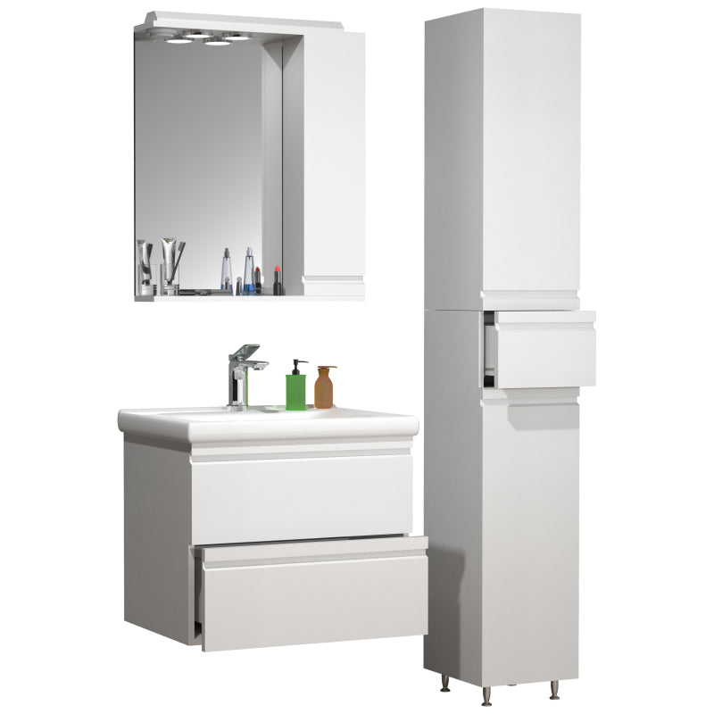 Sistema di Ezooza Set Bagno Completo 4 Pezzi Mobile con Lavabo large + 1 Colonna + Pensile a specchio, Bianco ,