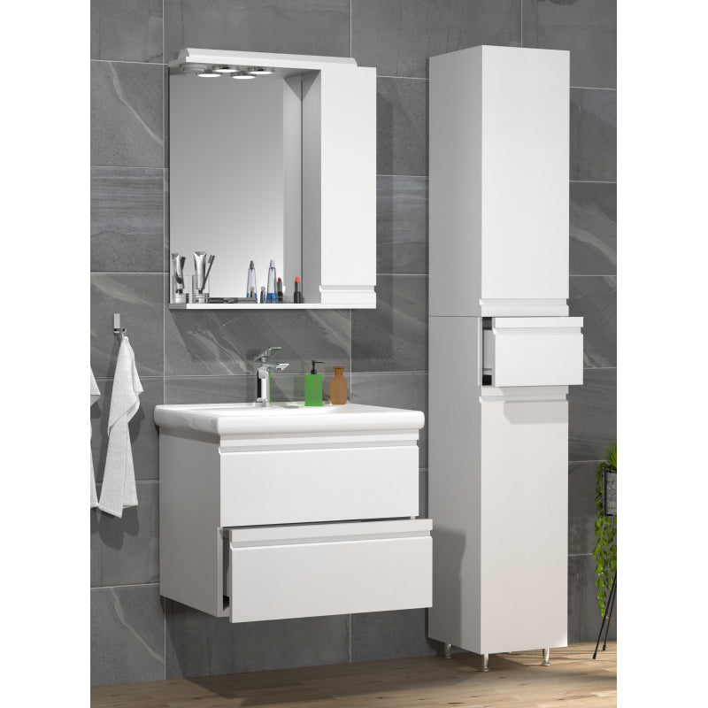 Sistema di Ezooza Set Bagno Completo 4 Pezzi Mobile con Lavabo large + 1 Colonna + Pensile a specchio, Bianco ,