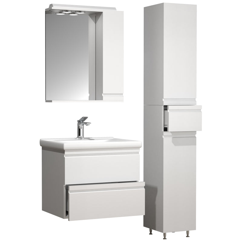Sistema di Ezooza Set Bagno Completo 4 Pezzi Mobile con Lavabo large + 1 Colonna + Pensile a specchio, Bianco ,