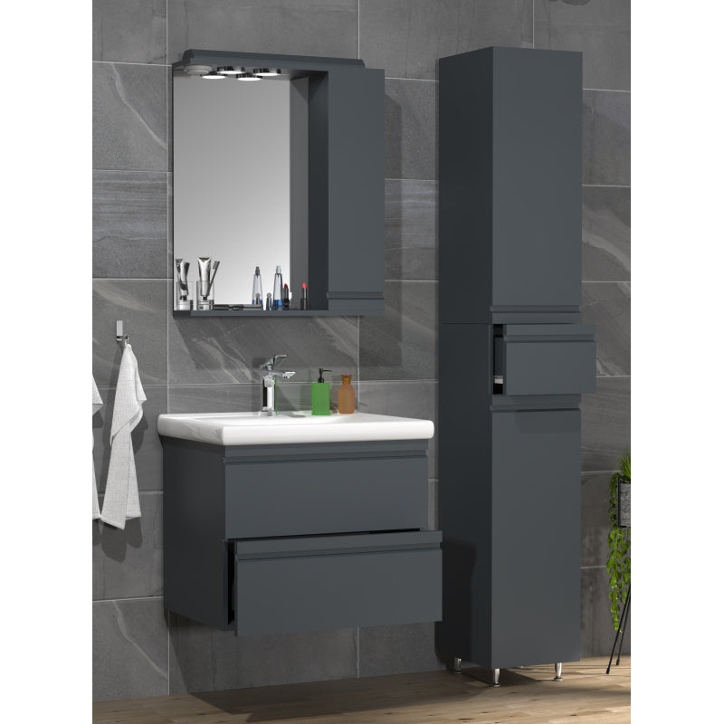 Sistema di Ezooza Set Bagno Completo 4 Pezzi Mobile con Lavabo large + 1 Colonna + Pensile a specchio, Antracite ,