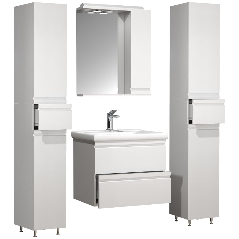 Sistema di Ezooza Set Bagno Completo 5 Pezzi Mobile con Lavabo Large + 2 Colonne + Pensile a specchio, Bianco ,