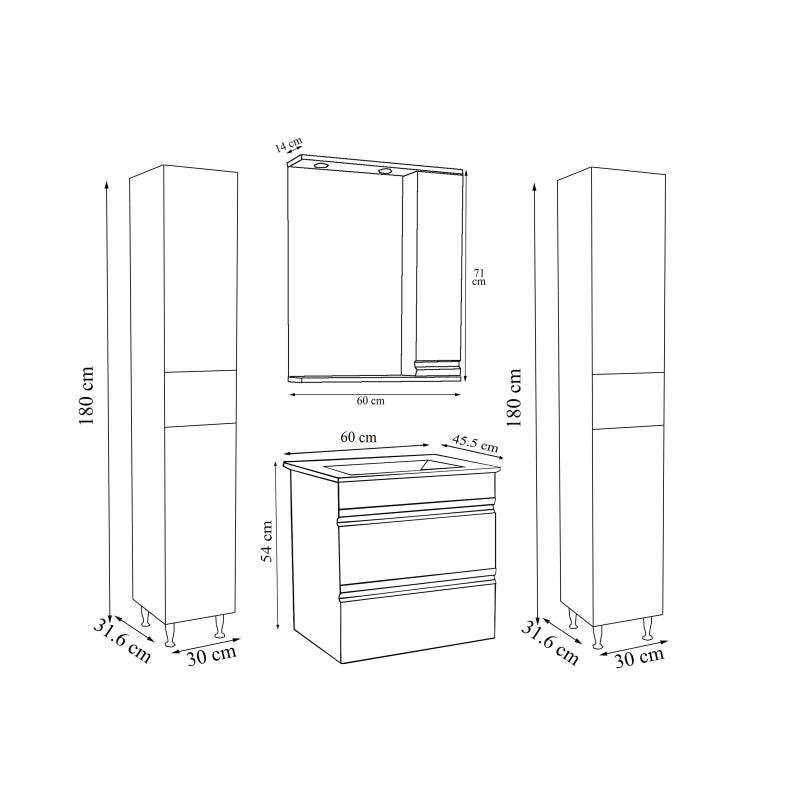 Sistema di Ezooza Set Bagno Completo 5 Pezzi Mobile con Lavabo Large + 2 Colonne + Pensile a specchio, Antracite ,
