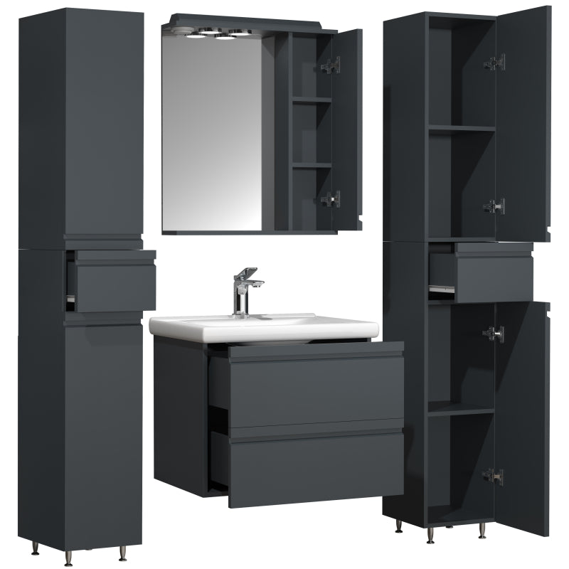 Sistema di Ezooza Set Bagno Completo 5 Pezzi Mobile con Lavabo Large + 2 Colonne + Pensile a specchio, Antracite ,