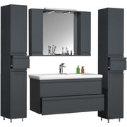 Sistema di Ezooza Set Bagno Completo 5 Pezzi Mobile con Lavabo Extra Large + 2 Colonne + Pensile a specchio, Antracite ,
