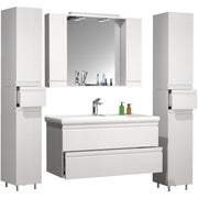 Sistema di Ezooza Set Bagno Completo 5 Pezzi Mobile con Lavabo Extra Large + 2 Colonne + Pensile a specchio, Bianco ,