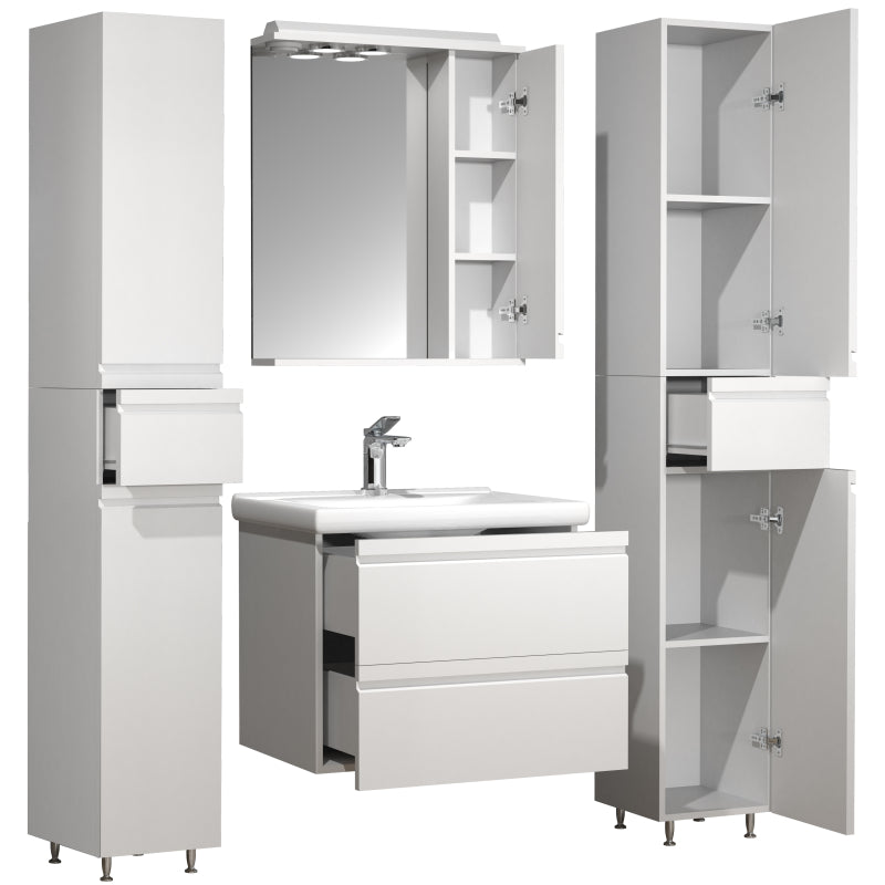 Sistema di Ezooza Set Bagno Completo 5 Pezzi Mobile con Lavabo Large + 2 Colonne + Pensile a specchio, Bianco ,