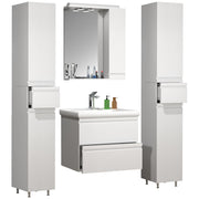 Sistema di Ezooza Set Bagno Completo 5 Pezzi Mobile con Lavabo Large + 2 Colonne + Pensile a specchio, Bianco ,