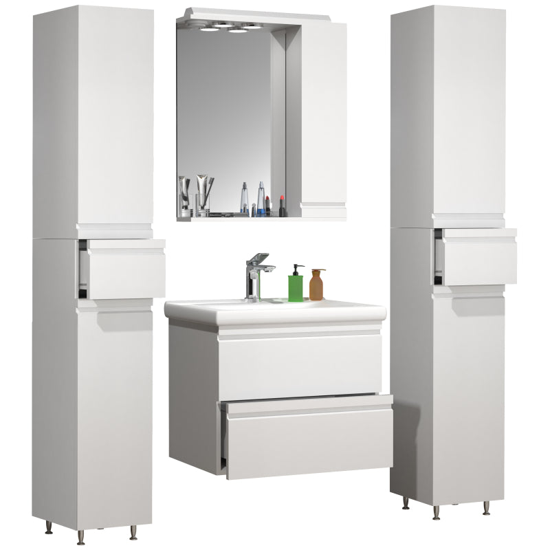 Sistema di Ezooza Set Bagno Completo 5 Pezzi Mobile con Lavabo Large + 2 Colonne + Pensile a specchio, Bianco ,