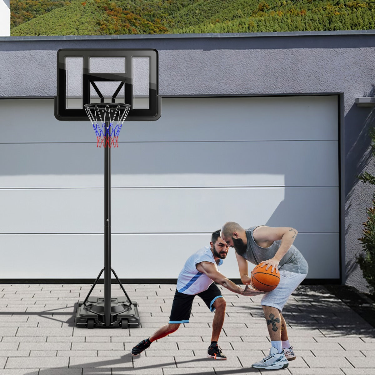 Sistema di canestro da basket regolabile in altezza 230-305cm, Canestro da basket per adulti con tabellone antiurto-Ricreazione outdoor