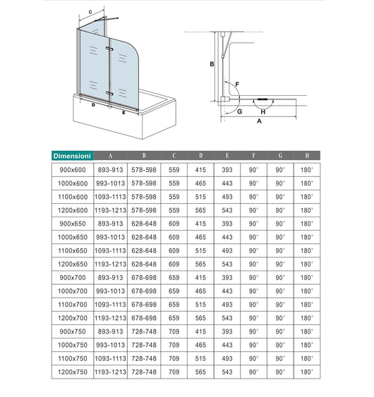 Parete Doccia 100xH.140cm Sopravasca Angolare 2 Ante Pieghevoli con Parete Laterale 75cm Vetro Temperato 6 mm Trasparente Anticalcare Nero Opaco