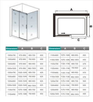 Box Doccia Angolare 120X70 cm H.195 cm Porta Scorrevole con Parete Fissa Vetro 8 mm Temperato Anticalcare Trasparente Telaio Cromo Dorato