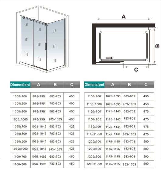 Box Doccia Angolare 110X90 cm H.195 cm Porta Scorrevole con Parete Fissa Vetro 8 mm Temperato Anticalcare Trasparente Telaio Cromo Dorato
