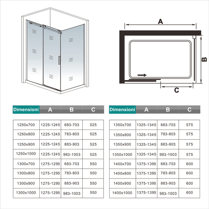 Box Doccia Angolare 140X80 cm H.195 cm Porta Scorrevole con Parete Fissa Vetro 8 mm Temperato Anticalcare Trasparente Telaio Cromo Dorato