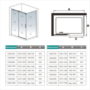 Box Doccia Angolare 120X70 cm H.195 cm Porta Scorrevole con Parete Fissa Vetro 8 mm Temperato Anticalcare Trasparente Telaio Cromo Dorato