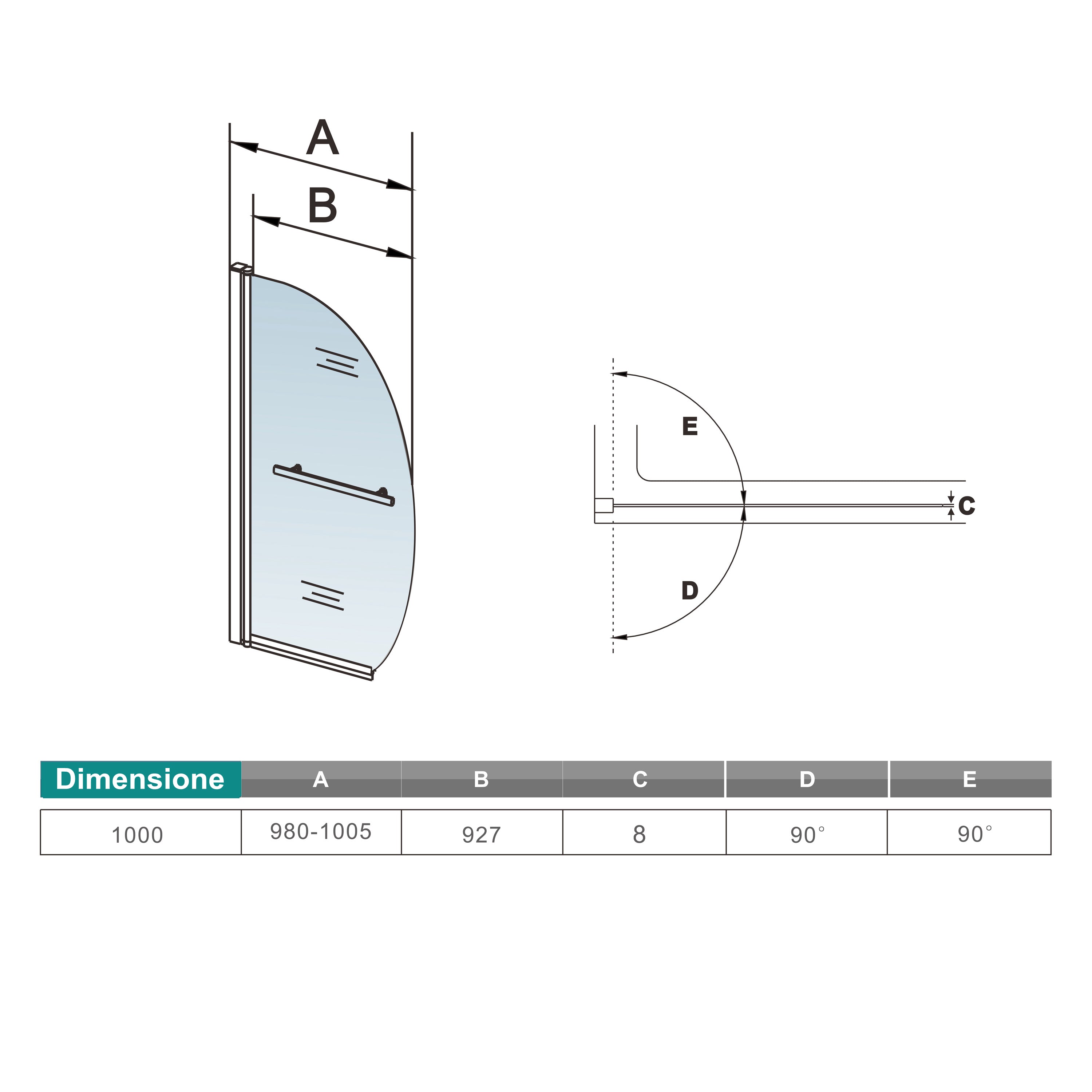 100x150cm Parete Vasca Doccia Sopravasca Pannello Forma Vela in Vetro Temperato 8 mm Trasparente Anticalcare Telaio Cromato Lucido Portasciugamani