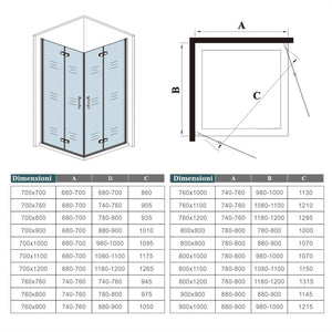 190 cm Box Doccia Angolare Doppia Porta Battente Pieghevole 76x120 cm in Vetro Temperato Trasparente 5 mm Anticalcare Telaio Nero Opaco