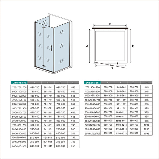 185 cm Box Doccia a Tre Lati Porta Pieghevole a Libro 100 cm Doppia Parete Fissa 90 cm Vetro da 6 mm Temperato Anticalcare Barra Stabilizzatrice 45 cm Cromo Lucido